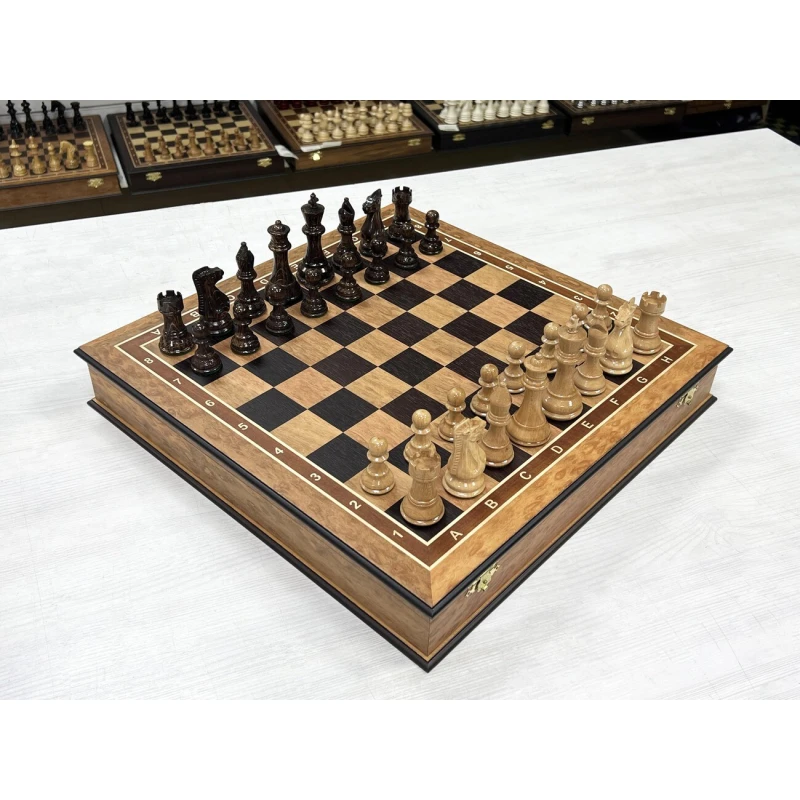 Шахматы подарочные из эвкалипта в ларце с Суприм лакированные