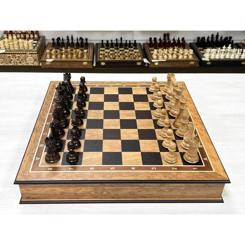 Шахматы подарочные из эвкалипта в ларце с Суприм лакированные