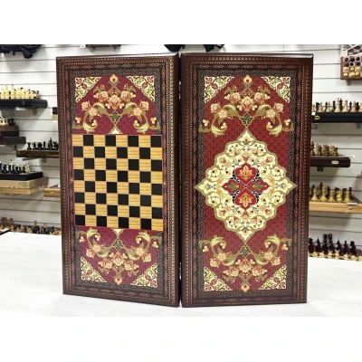 Нарды деревянные Красный узор большие 60 на 60 см