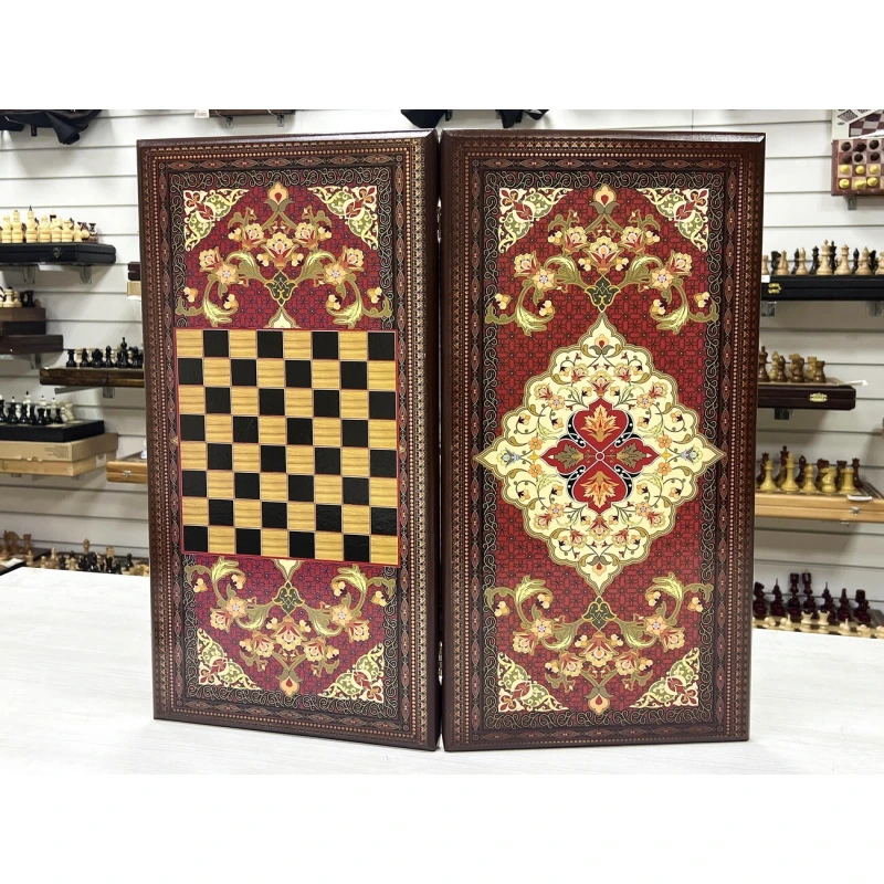 Нарды деревянные Красный узор большие 60 на 60 см