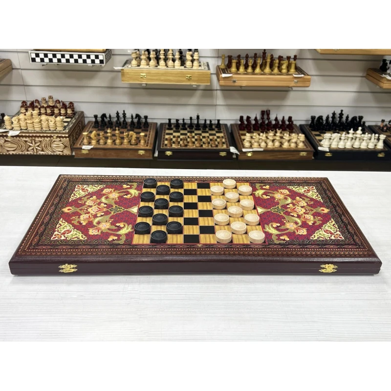 Нарды деревянные Красный узор большие 60 на 60 см