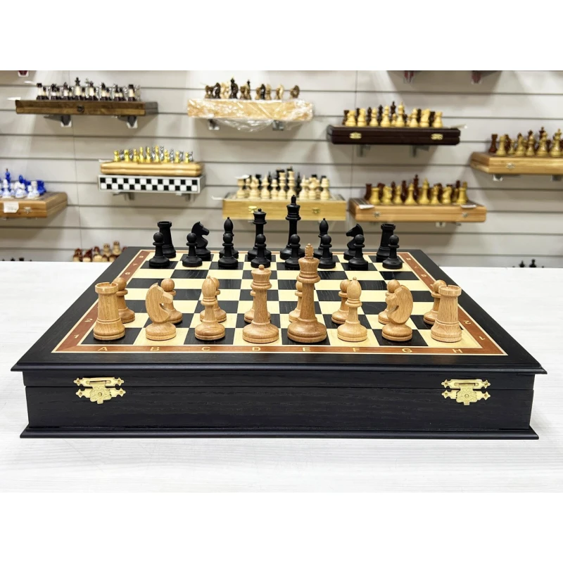 Шахматный ларец подарочный из мореного дуба средний