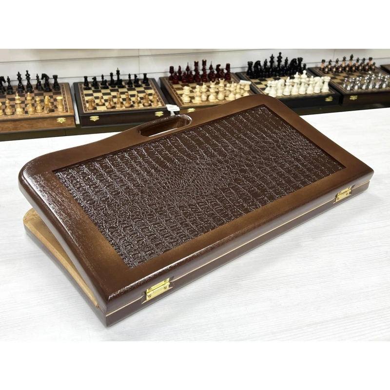 Нарды кожаные Презент с ручкой коричневые 55 см