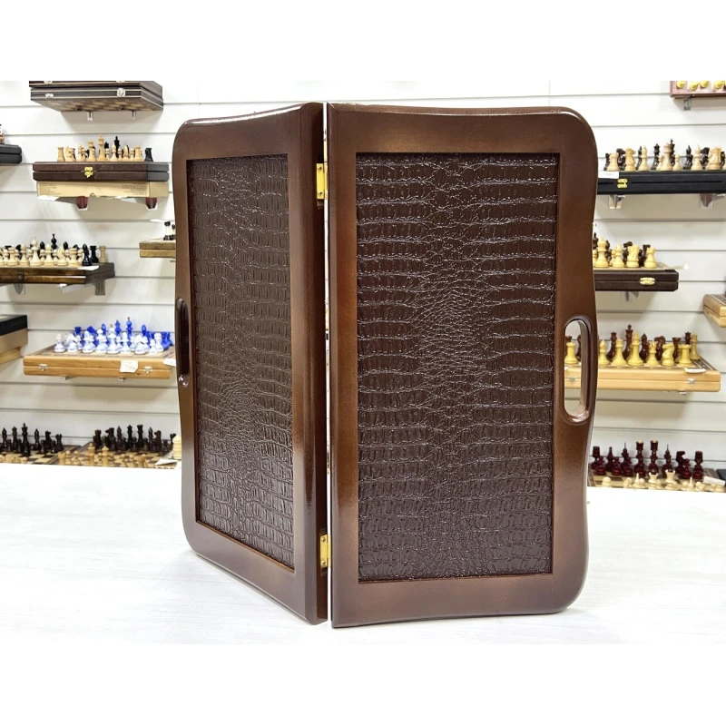 Нарды кожаные Презент с ручкой коричневые 55 см