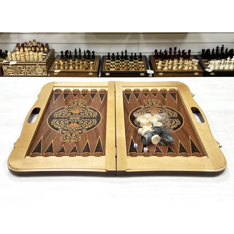 Нарды кожаные Презент с ручкой коричневые 55 см