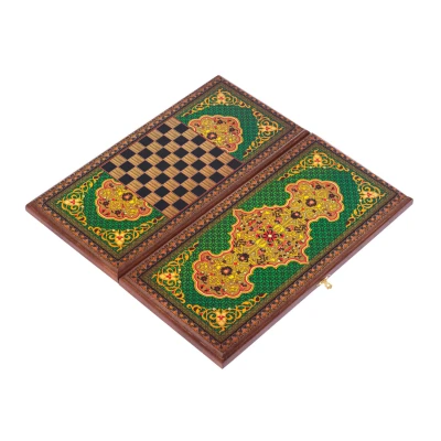 Нарды деревянные Зеленый узор малые 40 на 40 см