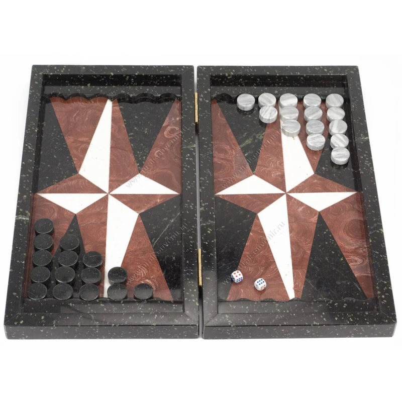 Нарды Звезда змеевик, лемезит, мрамор 500х460х30 мм