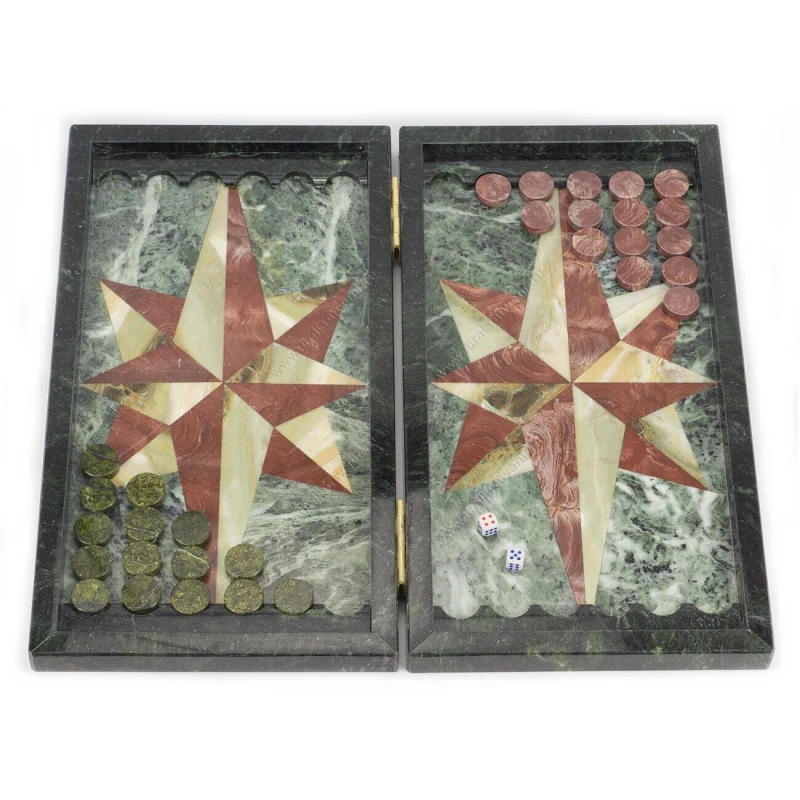 Нарды Звезда змеевик, лемезит, офиокальцит 480х440х25 мм