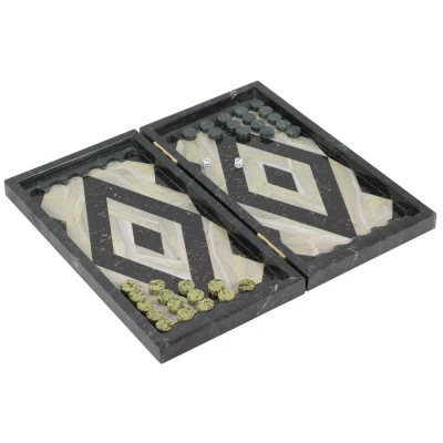 Нарды Ромб змеевик, офиокальцит 480х440х25 мм