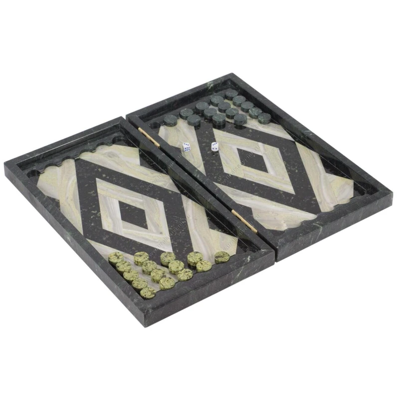 Нарды Ромб змеевик, офиокальцит 480х440х25 мм