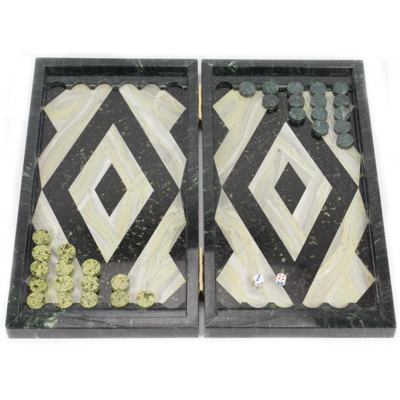 Нарды Ромб змеевик, офиокальцит 480х440х25 мм