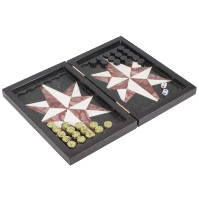 Нарды Роза ветров змеевик, лемезит, мрамор 365х490х30 мм