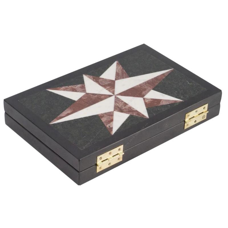 Нарды Роза ветров змеевик, лемезит, мрамор 365х490х30 мм