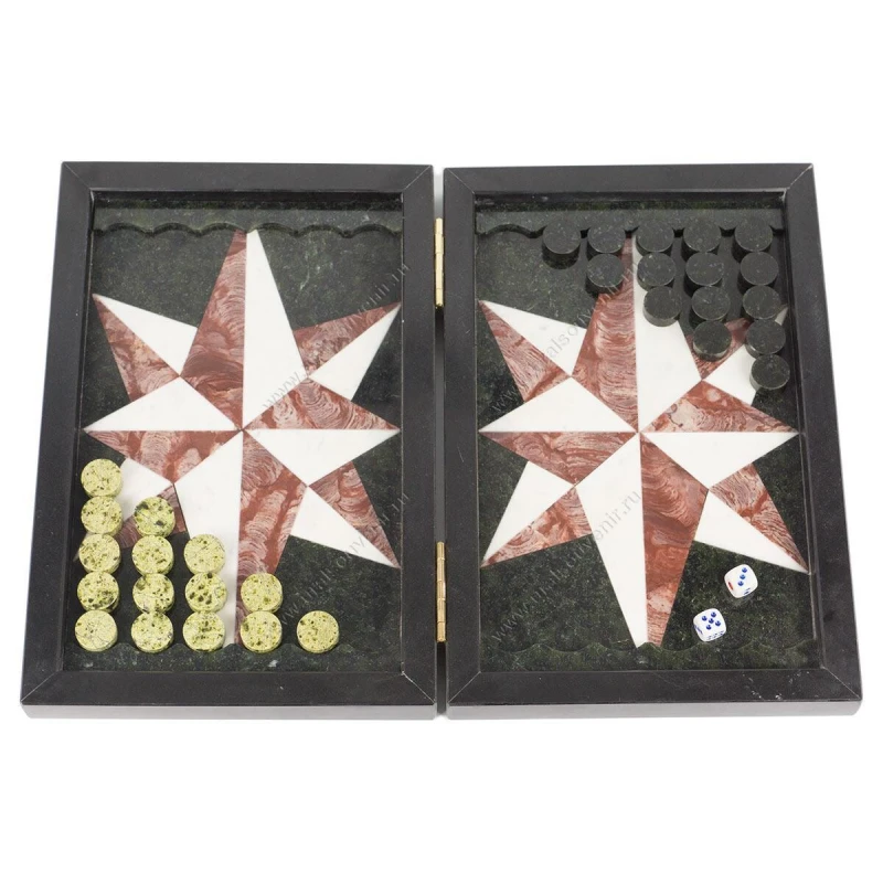 Нарды Роза ветров змеевик, лемезит, мрамор 365х490х30 мм