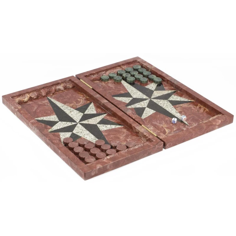 Нарды Звезда лемезит, змеевик, гранит 480х440х25 мм