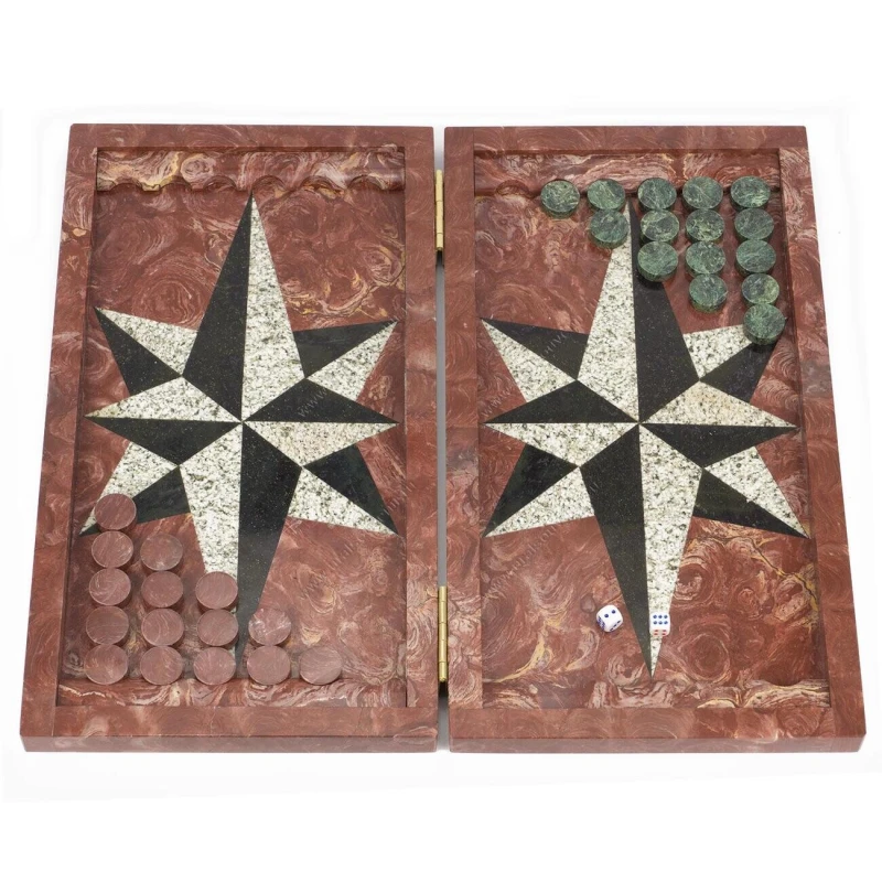 Нарды Звезда лемезит, змеевик, гранит 480х440х25 мм