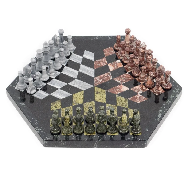 Шахматы на троих змеевик мрамор креноид