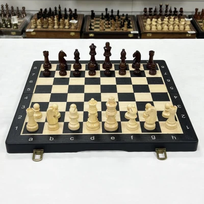 Шахматы шашки деревянные магнитные набор 2 в 1 ясень черные 39 см