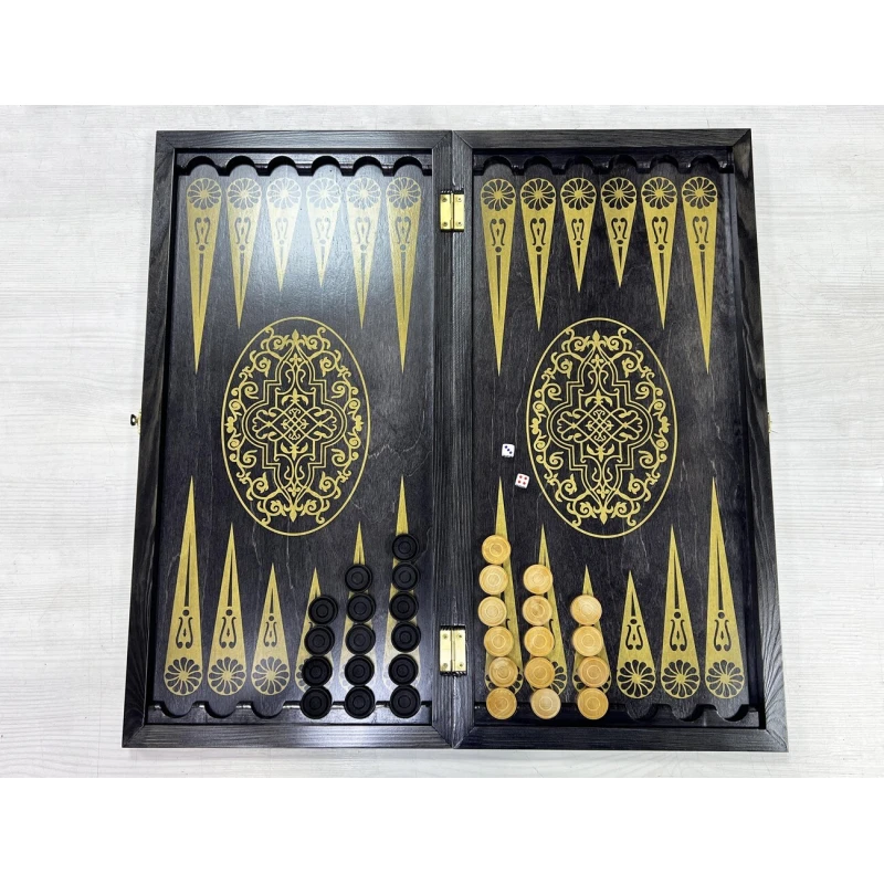 Нарды деревянные черно золотые Орнамент большие 60 см