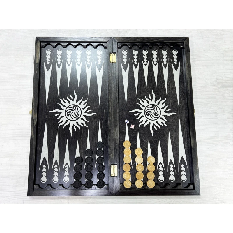 Нарды деревянные большие черно серебрянные Восточная звезда 60 см