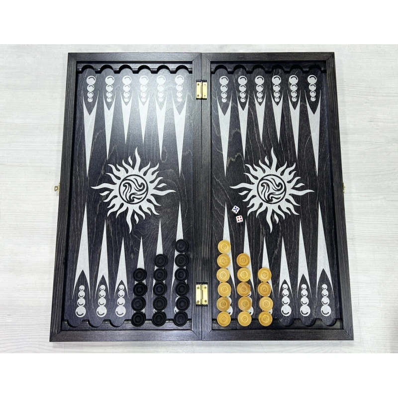 Нарды деревянные большие черно серебрянные Птицы 60 см