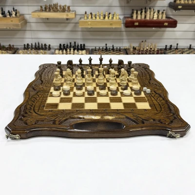 Шахматы нарды шашки с ручкой резные Арарат 50 см