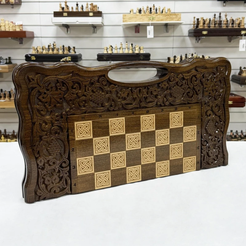 Шахматы нарды шашки резные Виноградная лоза большие 60 см