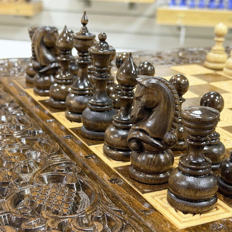 Шахматы нарды шашки резные Виноградная лоза большие 60 см