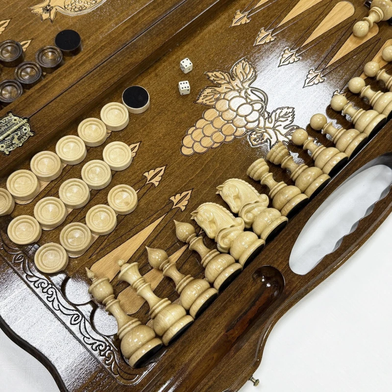 Шахматы нарды шашки резные Виноградная лоза большие 60 см