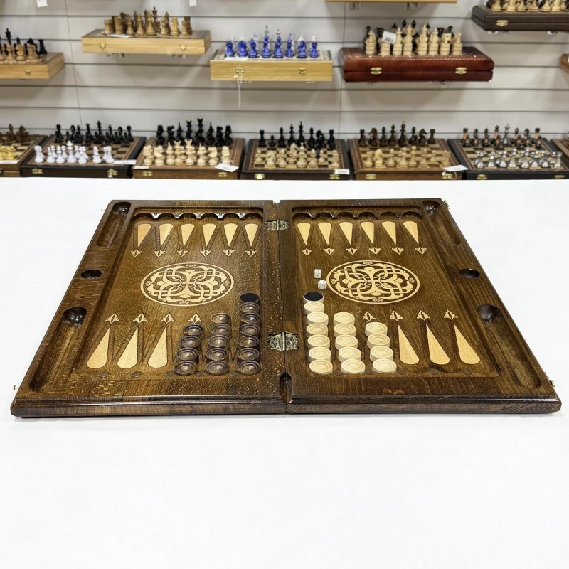 Нарды подарочные резные Орнамент ручной работы 60 см с чехлом