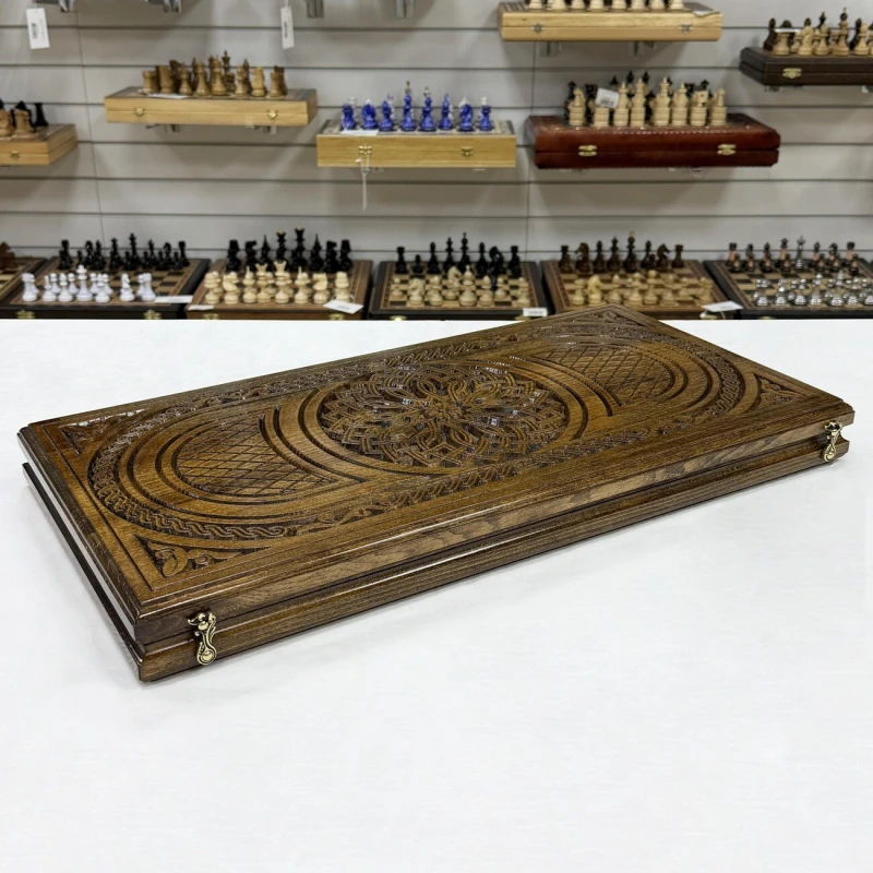 Нарды подарочные резные Орнамент ручной работы 60 см с чехлом