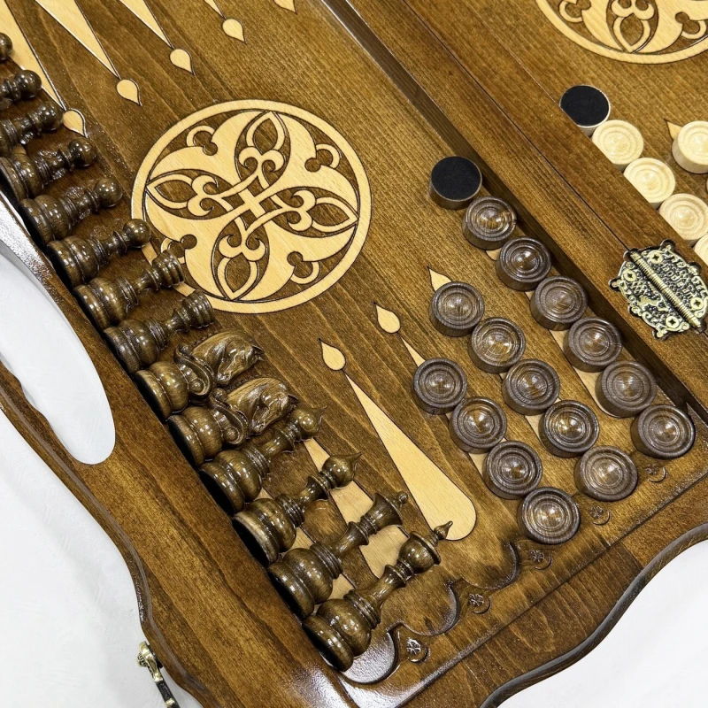 Набор 3 в 1 шахматы нарды шашки Орнамент премиум