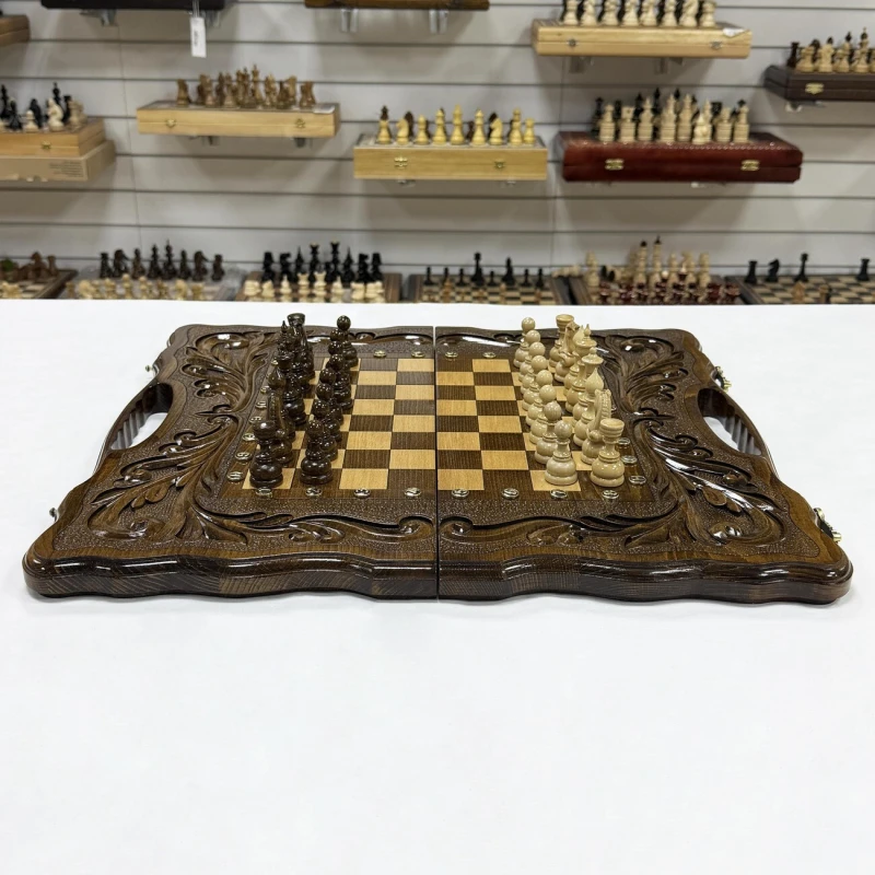 Набор 3 в 1 шахматы нарды шашки Орнамент премиум