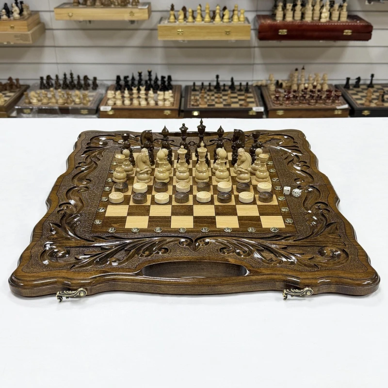 Набор 3 в 1 шахматы нарды шашки Орнамент премиум