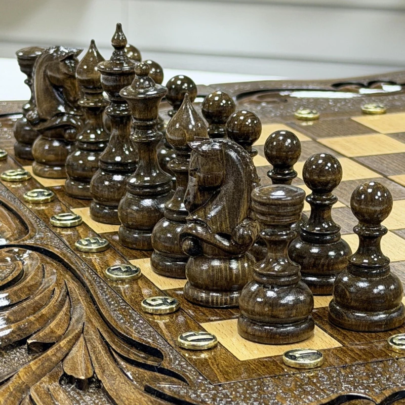 Набор 3 в 1 шахматы нарды шашки Орнамент премиум