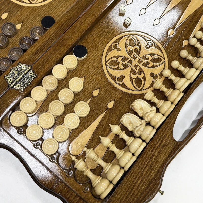 Набор 3 в 1 шахматы нарды шашки Орнамент премиум