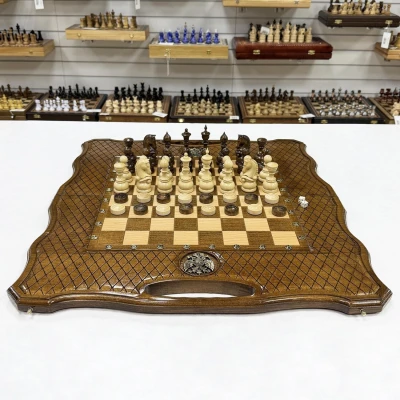 Шахматы нарды шашки Герб резные премиум ручной работы 60 см