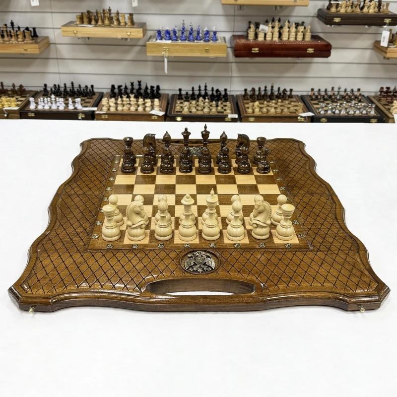 Шахматы нарды шашки Герб резные премиум ручной работы 60 см