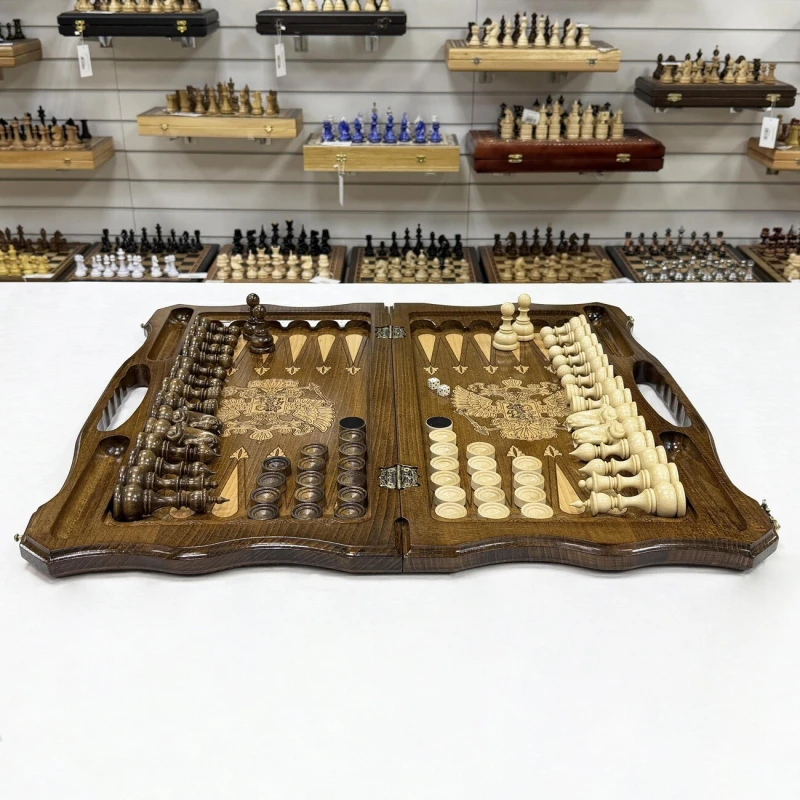 Шахматы нарды шашки Герб резные премиум ручной работы 60 см