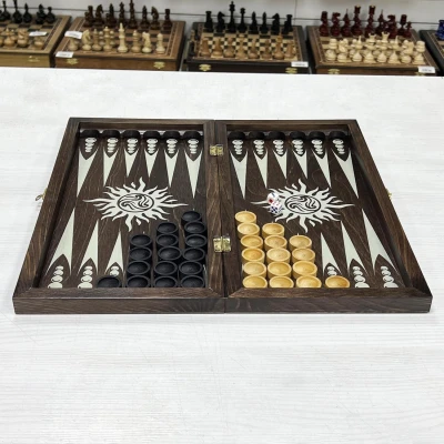 Набор шахматы нарды шашки венге серебро 40 см