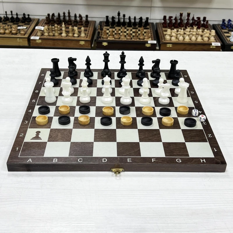 Набор шахматы нарды шашки венге серебро 40 см