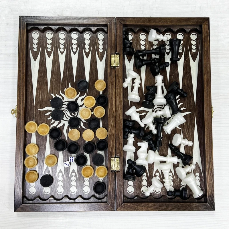 Набор шахматы нарды шашки венге серебро 40 см