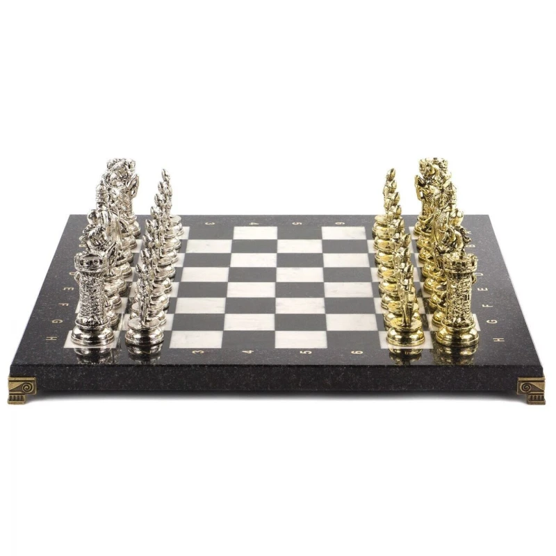 Шахматы каменные Средневековые рыцари мрамор змеевик 44 см