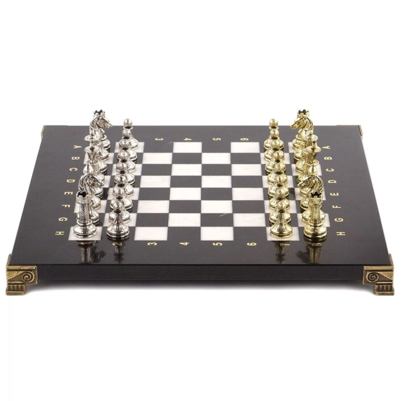 Шахматы каменные Стаунтон 28см мрамор змеевик