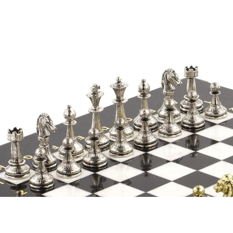 Шахматы каменные Стаунтон 28см мрамор змеевик