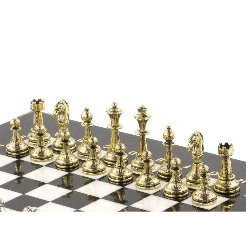 Шахматы каменные Стаунтон 28см мрамор змеевик