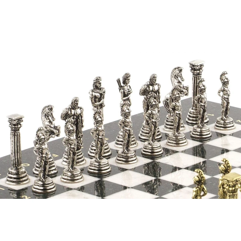 Шахматы "Греко-Римская война" 32х32 см мрамор/змеевик