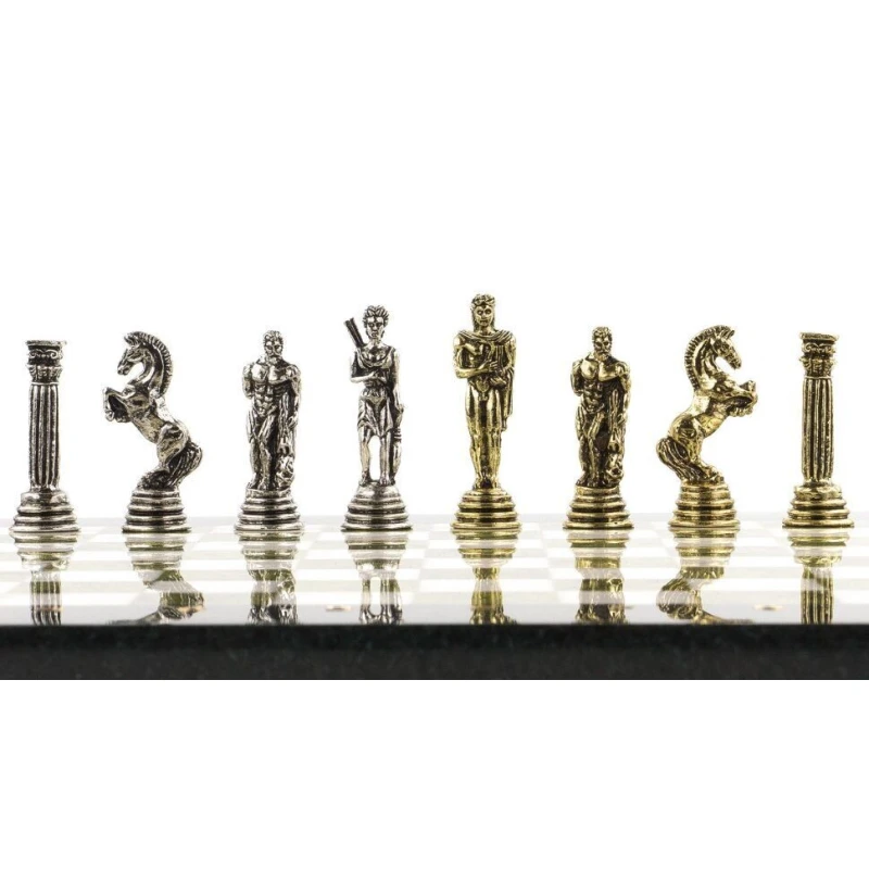 Шахматы подарочные из камня Греко Римская война 32 см мрамор змеевик
