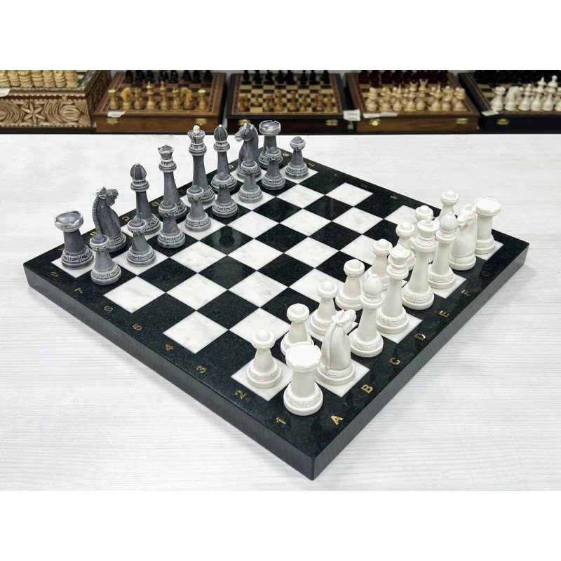 Шахматы каменные Стаунтон мрамор/змеевик фигуры литьевой мрамор 40 см