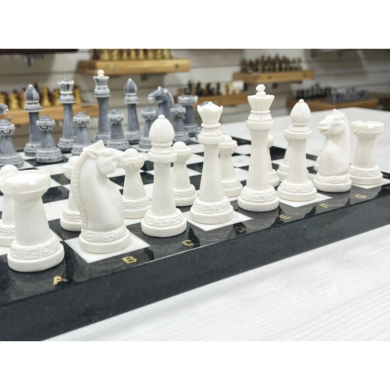 Шахматы каменные Стаунтон мрамор/змеевик фигуры литьевой мрамор 40 см